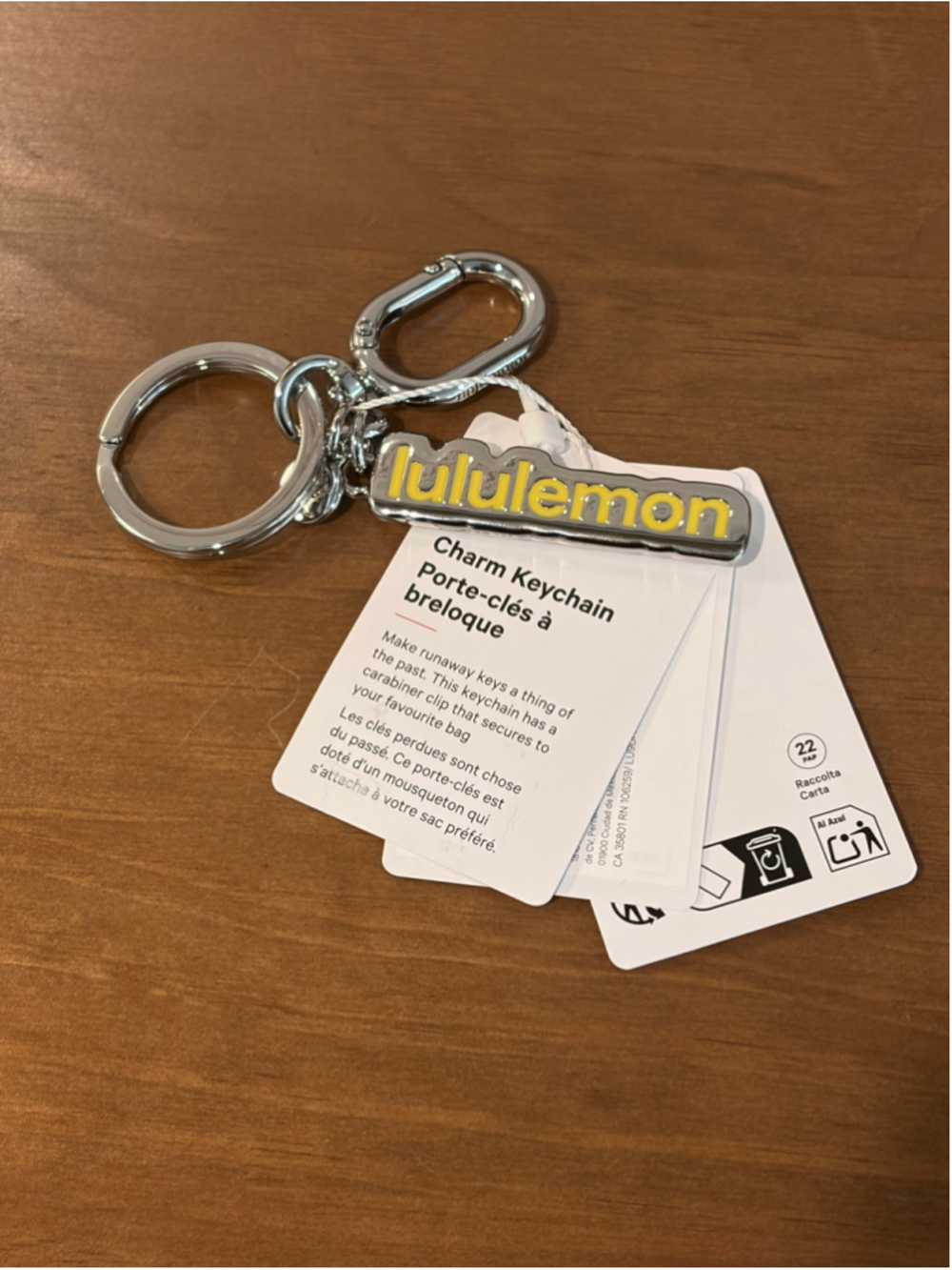 NWT Lululemon Charm Keychain Lemon Chiffon / Silver (LU9DHVS)